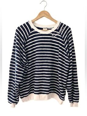 I Stole My Boyfriends Shirt Striped Crewneck Sweater L Navy White ISMBS Preppy